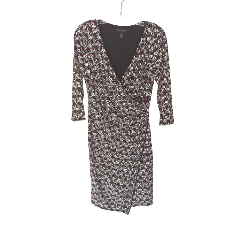 White House Black Market Sheath Dress Ruched Black White Office Work Size‎ 4